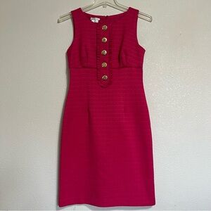 London Times Sleeveless Dress Pink with Gold Buttons Size 8